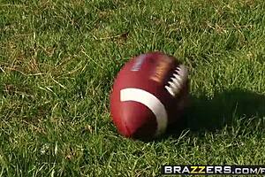 Rayveness and James Deen perform hardcore anal fucking in the backyard garden, her boobs bouncing wildly