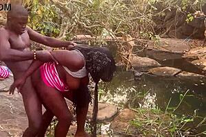 Village Girl's Boobs Bounce in Rough Stream Fuck