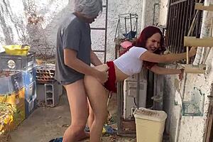 cleaning the patio in skirt reveals irresistible view