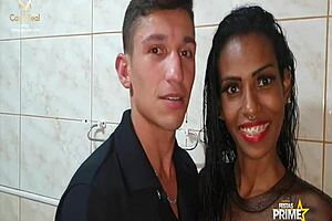 Slim Brunette Teen Sucks Big Cock for Fans