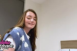 Brit Teen Gives Oily Handjob in Fetish Costume.