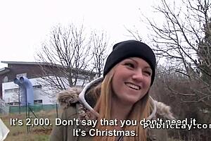 Brunette European Babe Sucks Big Cock Before Intense Outdoor POV Fucking with Monster Cock in Public.