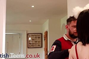 Collared British Teen Gets Hard Kitchen Fucking!