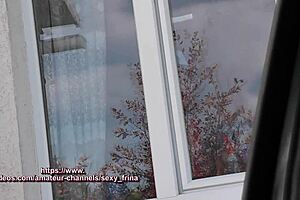 Public Nudity Driver Saw Naked Milf In Stockings Without Panties Washing Window