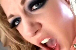 Blonde Whore Experiences Overwhelming Emotions During Rough Gangbang Stretching All Holes.