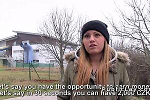 Brunette European Babe Sucks Big Cock Before Intense Outdoor POV Fucking with Monster Cock in Public.