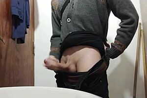 watch me masturbate my monster cock in bathroom