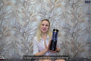 Caught jerking off, she helped try new Storm Cup masturbator 😏