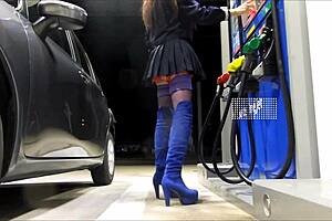 crossdresser mini skirt in public gas station