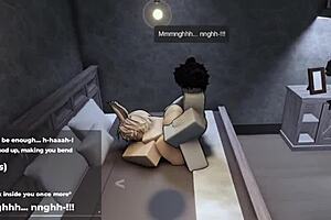 In Roblox, the player engages in an intense game session with a femboy character who begs for more challenges