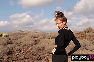 extra skinny brunette russian hottie taya vai feels joy posing nude outdoor