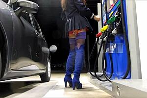 crossdresser mini skirt in public gas station