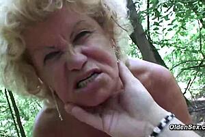 Blonde granny encounters outdoor pov encounter in forest with stranger