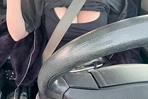 Italian Big Tits Milf Driving Around And Flashing Her Big Tits
