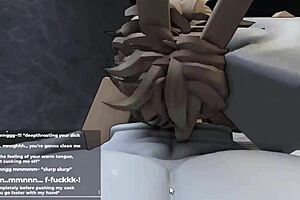 In Roblox, the player engages in an intense game session with a femboy character who begs for more challenges