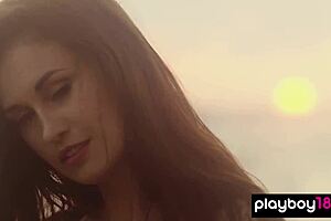 adorable skinny naked muse demi fray stripping and posing on the rocks