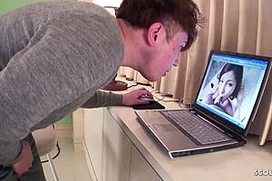 Japanese mom catches boy, helps with first creampie!