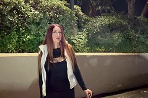 italian milf smokes late night with big tits