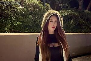 italian milf smokes late night with big tits