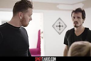 come on, the hot blonde maid is getting fucked hard in this threesome