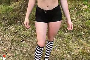 Sexy Babe Deep Sucking and Doggy Fuck in Forest Oral Creampie