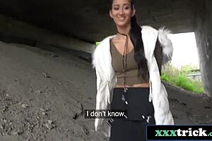 Busty hungarian student paid for a photoshoot and public fuck