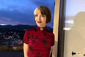 Brunette Skinny Slut in Lingerie Takes Two Cocks Anal Double Penetration