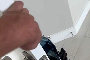 Spying on horny latina babe in household fantasy roleplay.