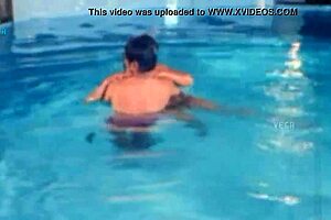 Unmarried hot couple enjoys pool