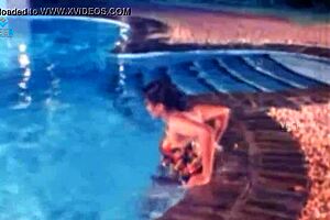 Unmarried hot couple enjoys pool