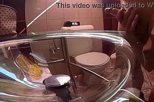 I give him hand job from behind compilation of view from two cameras