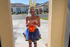 Halloween Trick-Or-Treat Bad Bunny Gets Candy Cum And Squirts On His Cock