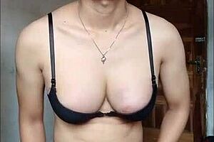 big tit asian shemale masturbate with cumshot solo