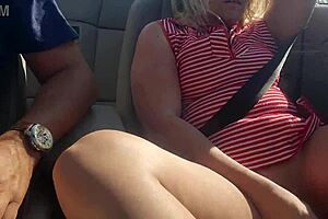 squirting hot blonde dildo fucking herself in convertible on highway