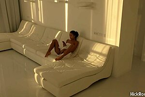 black asian teen jumping on big cock in white room