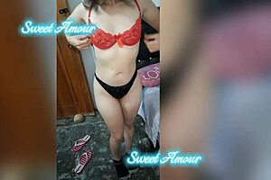 trying on red lingerie, what's your favorite color?