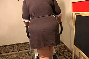 bbw with a anal plug in a fat ass runs on a treadmill and then completely undresses in a public place fetish compilation