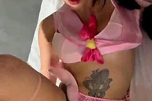 Heaven's eyes delivers a dirty blowjob before getting fucked hard