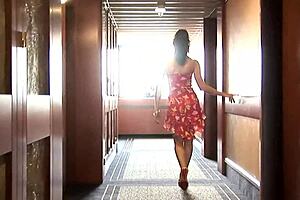 from hotel lobby to bedroom, petite brunette gets anal and doggystyle fucking