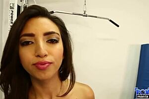 Fit milf sucks thick cock in gym lingerie