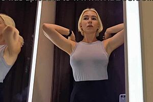 curvy blonde with big tits tries on sexy see-through outfit in changing room