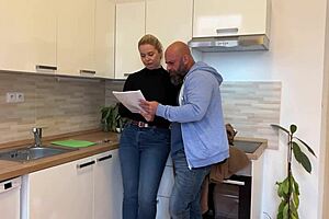 Horny blonde real estate agent cheats with client's big cock