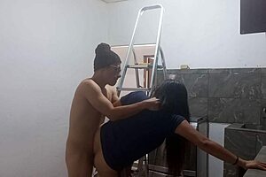 observing the athletic roofer's maintenance work led to seduction and intense standing sex