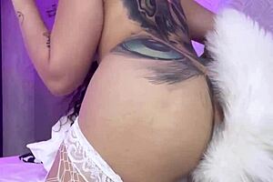 Naughty kitten with split tongue masturbates testing svakom toy