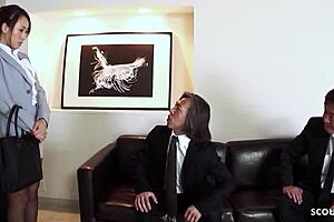 asian office girl engages in dp and anal mmf threesome fucked by two old guys