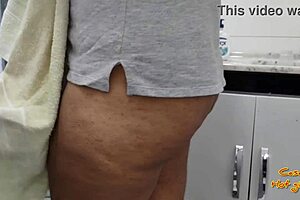 Why is the naughty housewife washing dishes while taking that big cock?