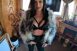 Deepthroat Cum Play with Cameltoe Leather Fetish