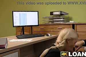 Blonde beauty drilled missionary for money loan in office