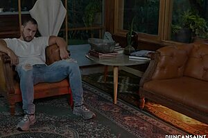 Desperate housewife seduces muscular guy for intense fucking while husband away!