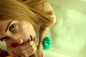 Beautiful milf invited me to the bathroom, took my cock in her hand, and started sucking